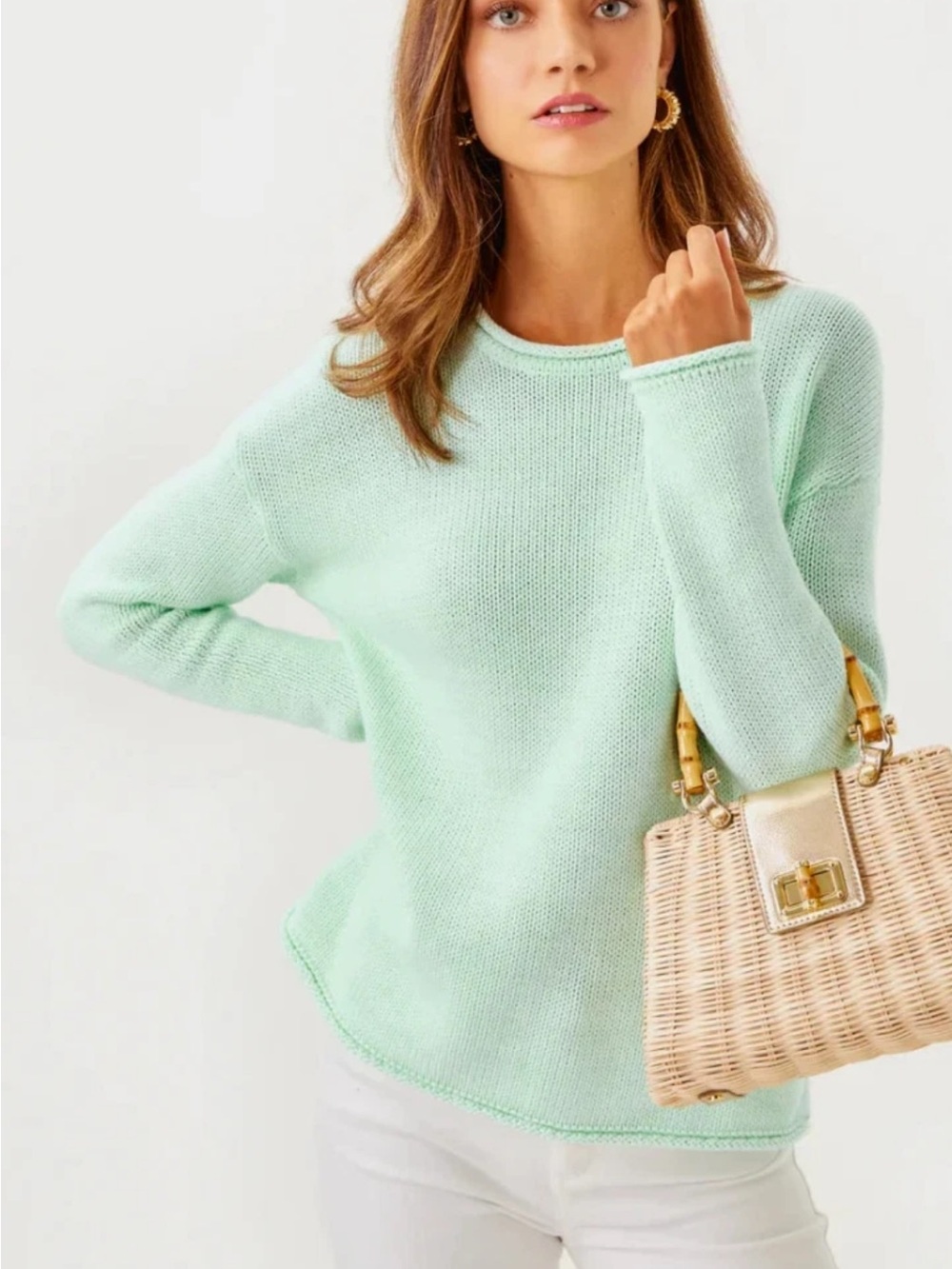 Lilly Pulitzer Lotan Shaker Stitch Sweater Creme De Menthe Marl Mint Green Small
